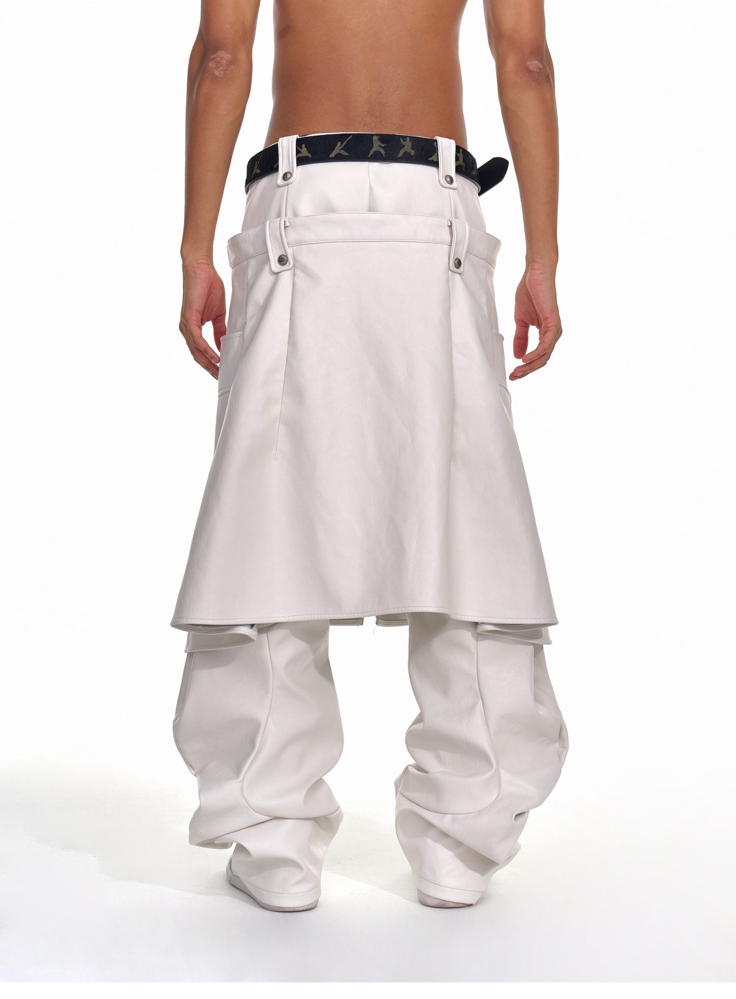 Faux Two-Piece Pleated Leather Pants