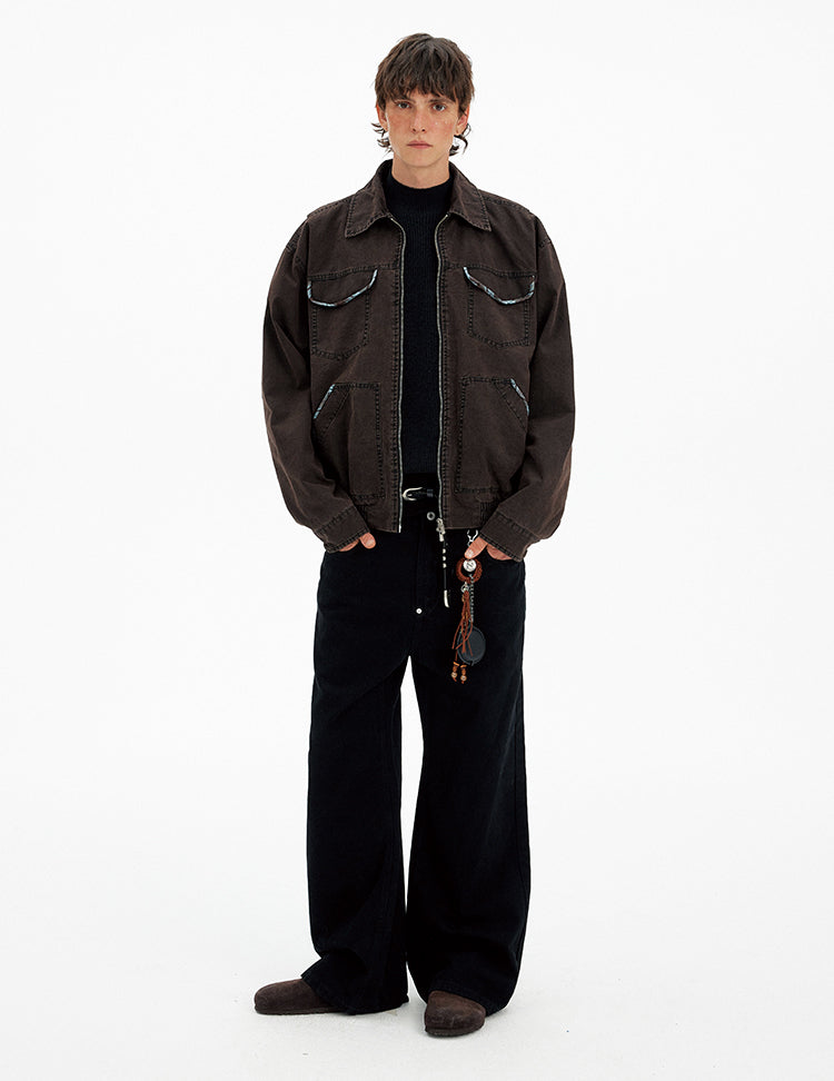 Multi-Pocket Wash-Finished Work Jacket