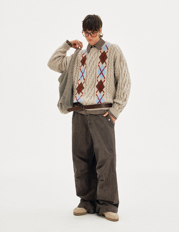 Retro-Style Cable-Knit Sweater