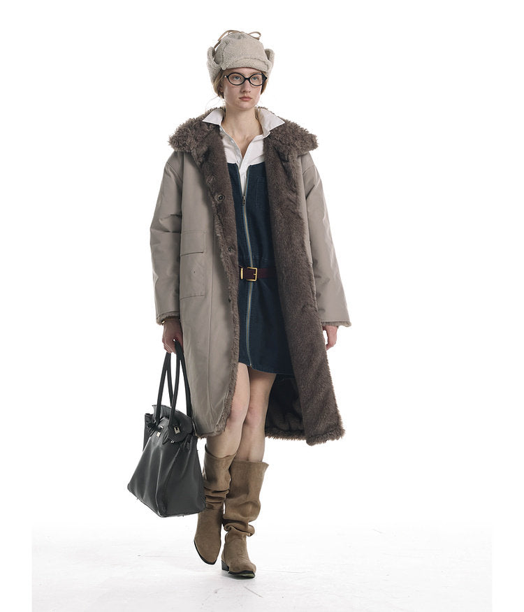 Reversible Faux Mink Fur Long Coat