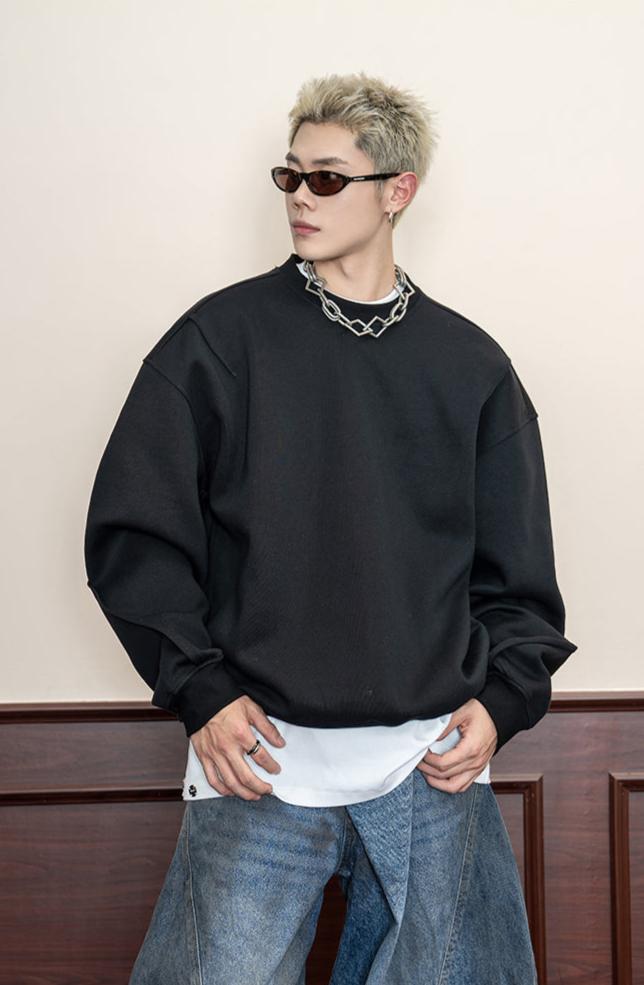 Pleated design solid color heavy sweatshirt