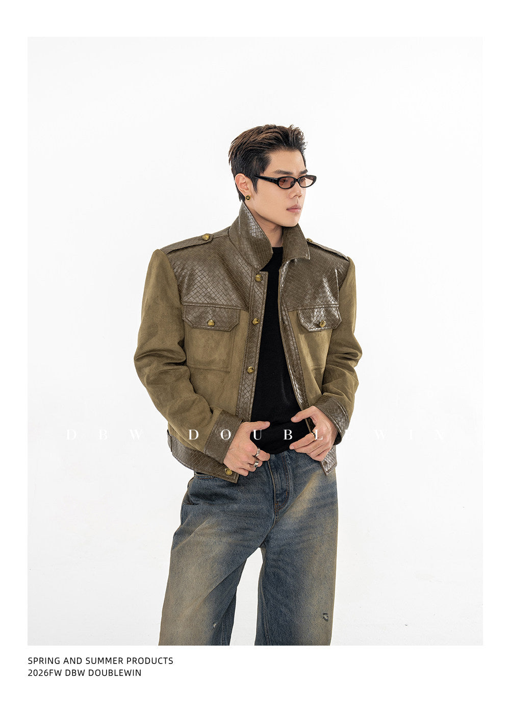 Textured Leather Patchwork Suede Short Jacket