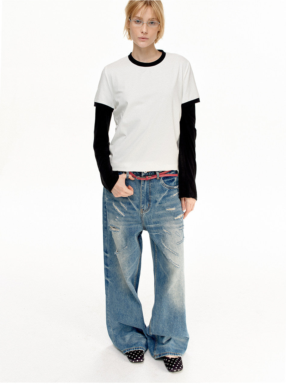 Vintage-style Distressed Loose-Fit Jeans