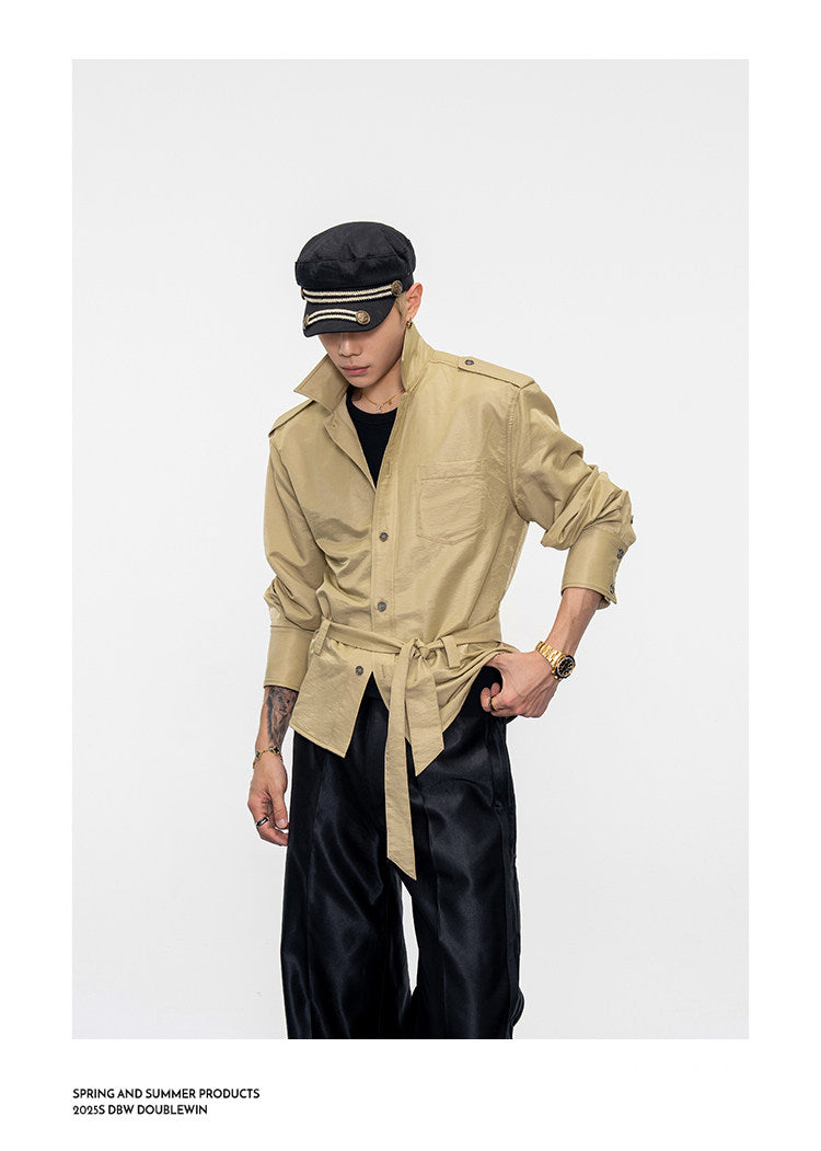Wide-Shoulder-Pad Straight-Silhouette Shirt