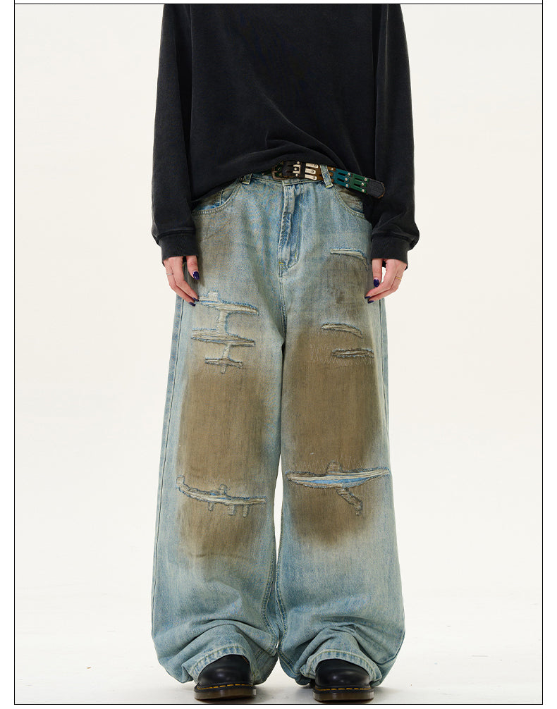 Retro Color Dirty Fit Damaged Jeans