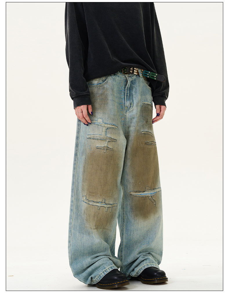 Retro Color Dirty Fit Damaged Jeans