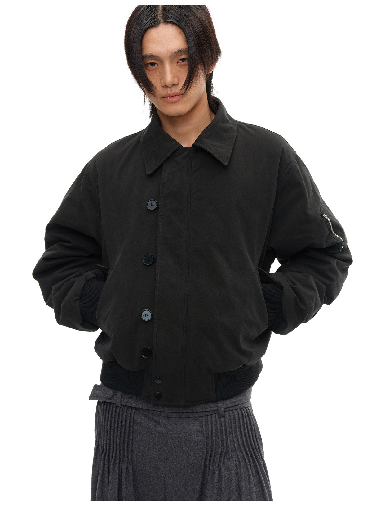 Detachable fur collar distressed jacket