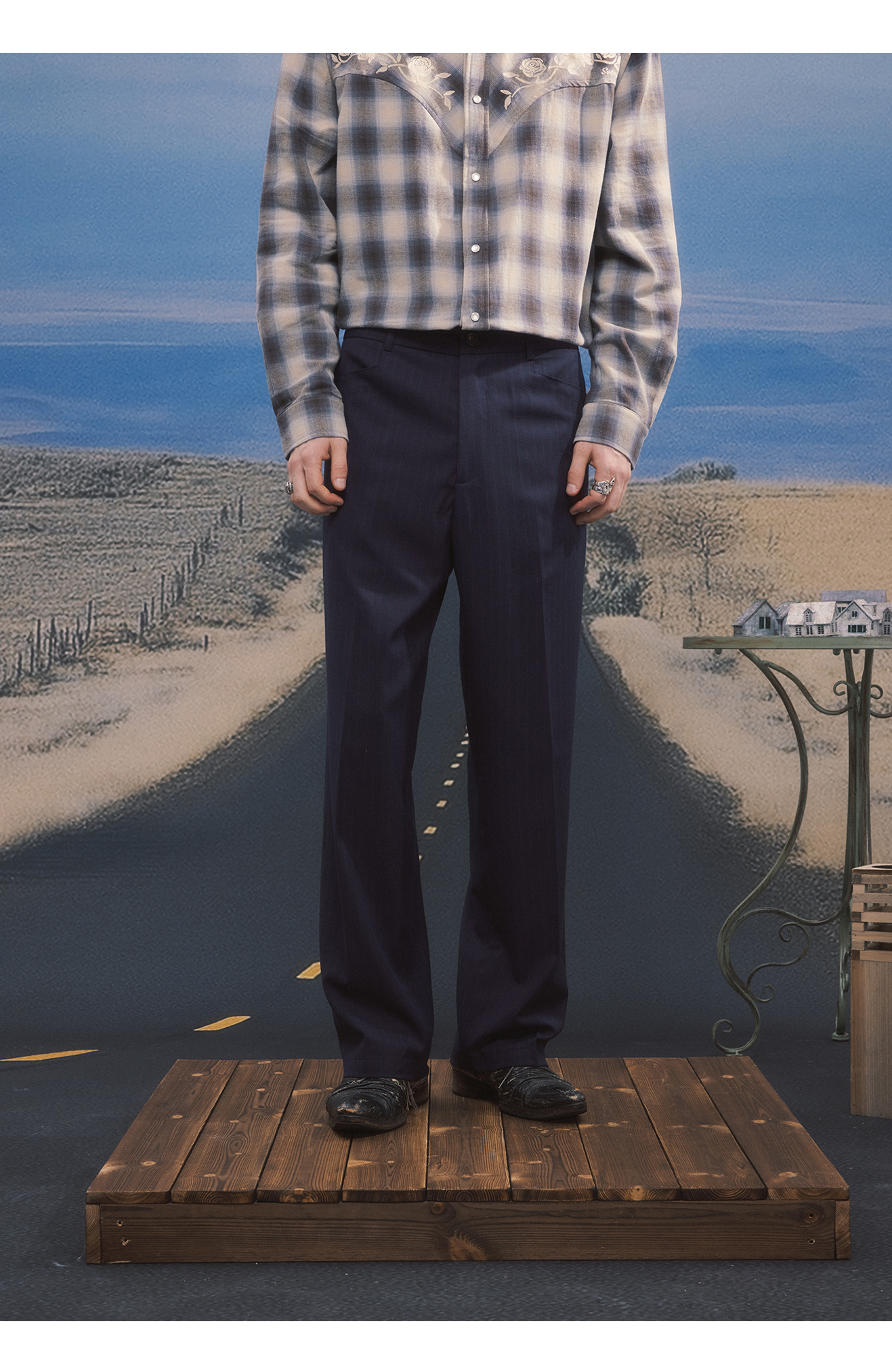 Embroidered Striped Casual Pants