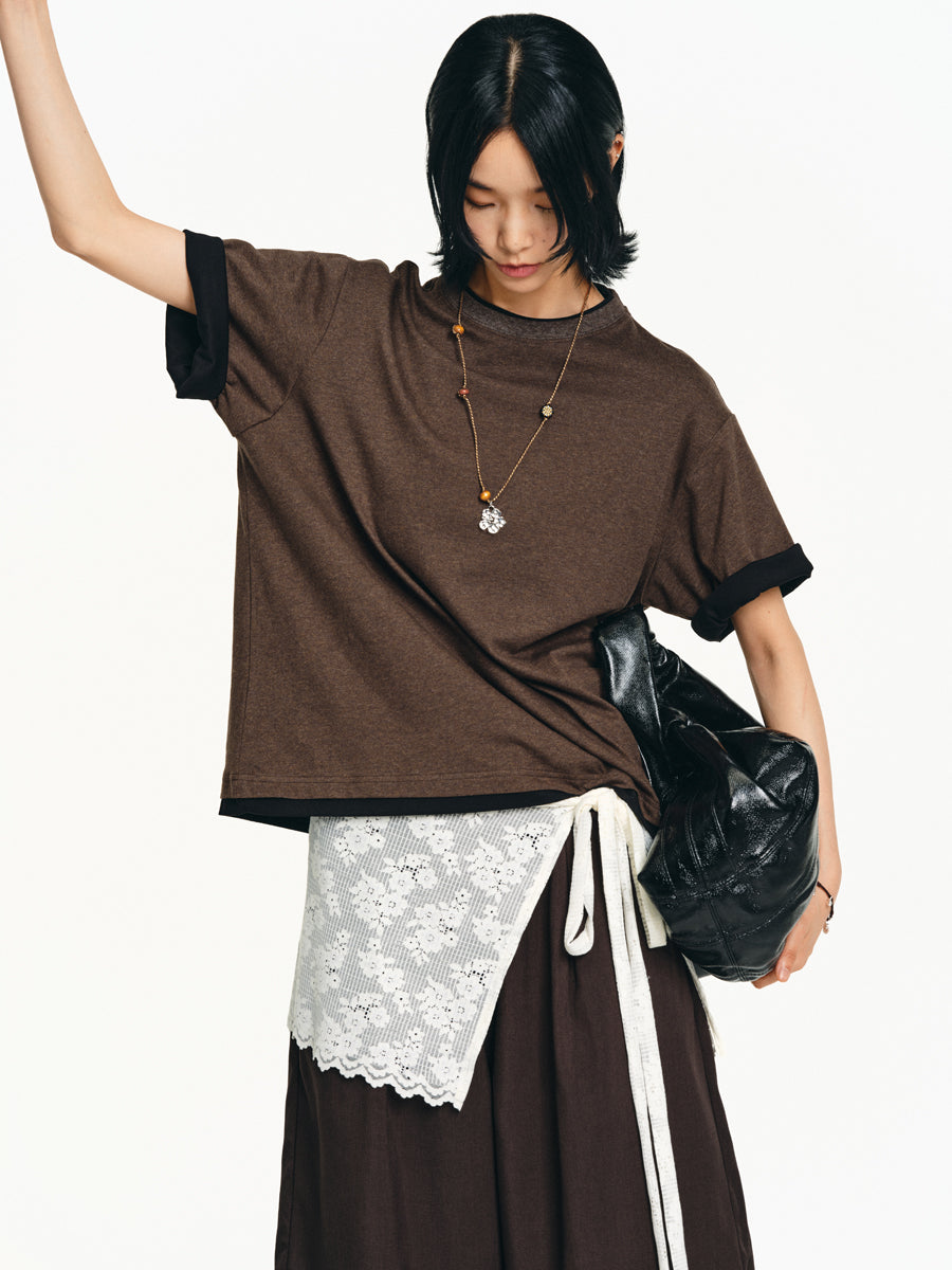 Faux Two Piece Round Neck T-Shirt