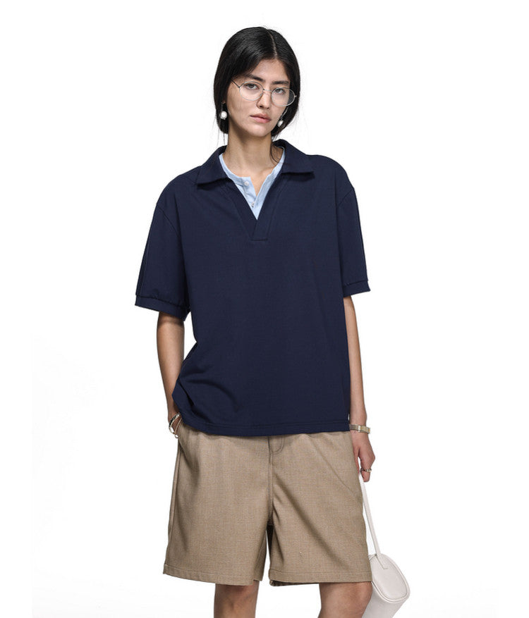 Fake Two-Piece Double Collar Polo Shirt