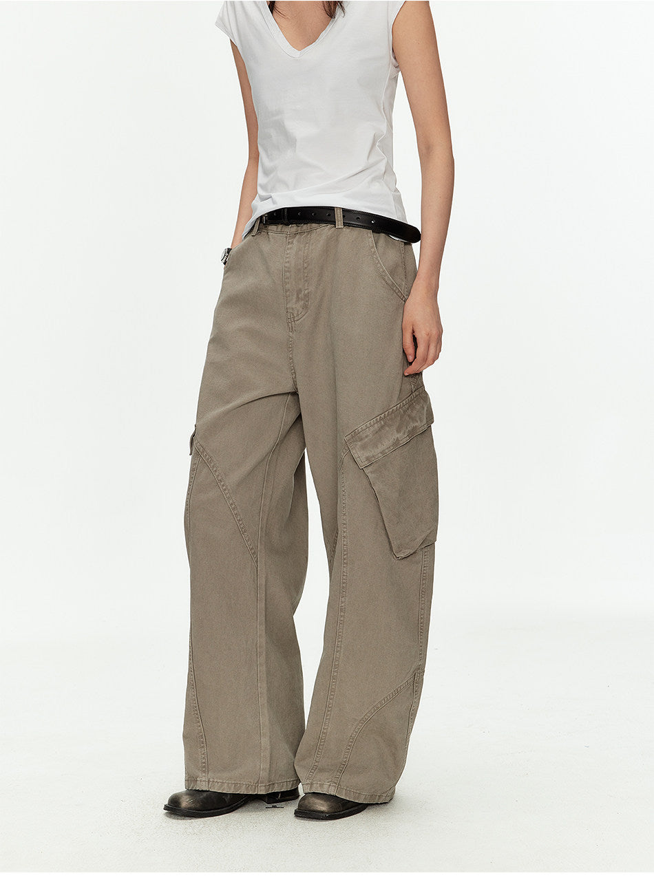 Casual Pants with Side Pockets and Retro Wash Finish