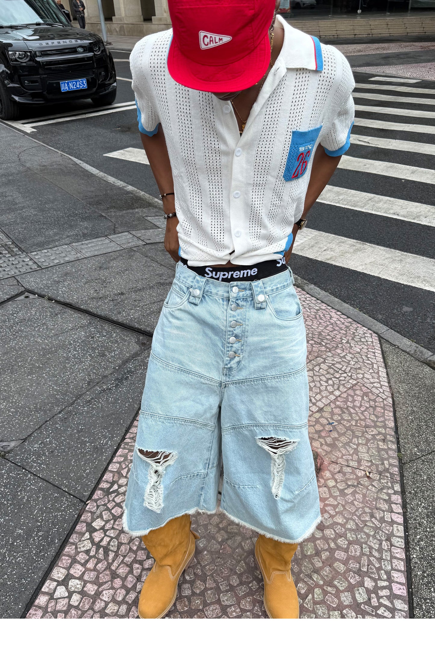 Vintage Whisker-Washed Loose-Fit Denim Shorts