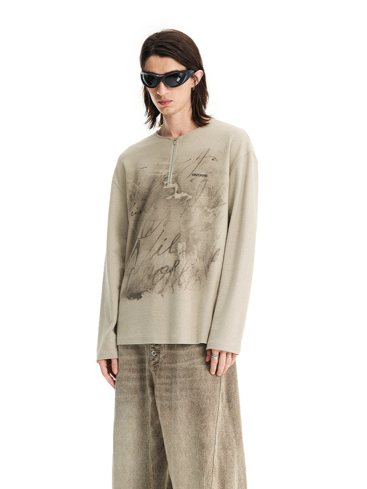 Amber Print  Henley Neck Shirt