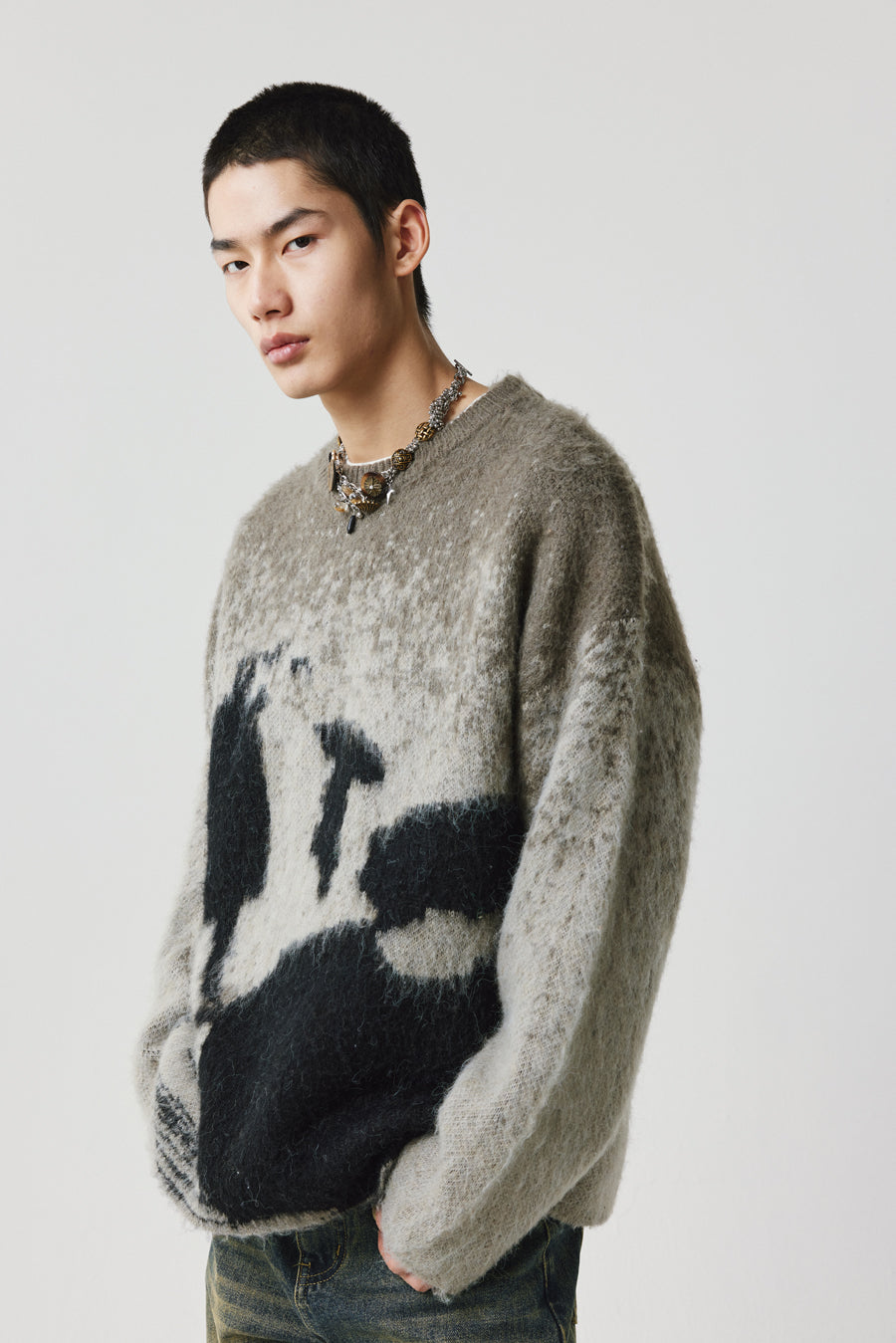 Contrast color wool blend sweater