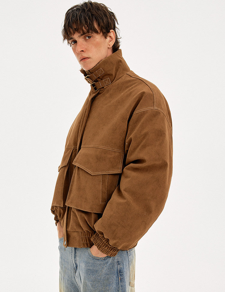 Unisex Faux Suede Collar Cotton Jacket