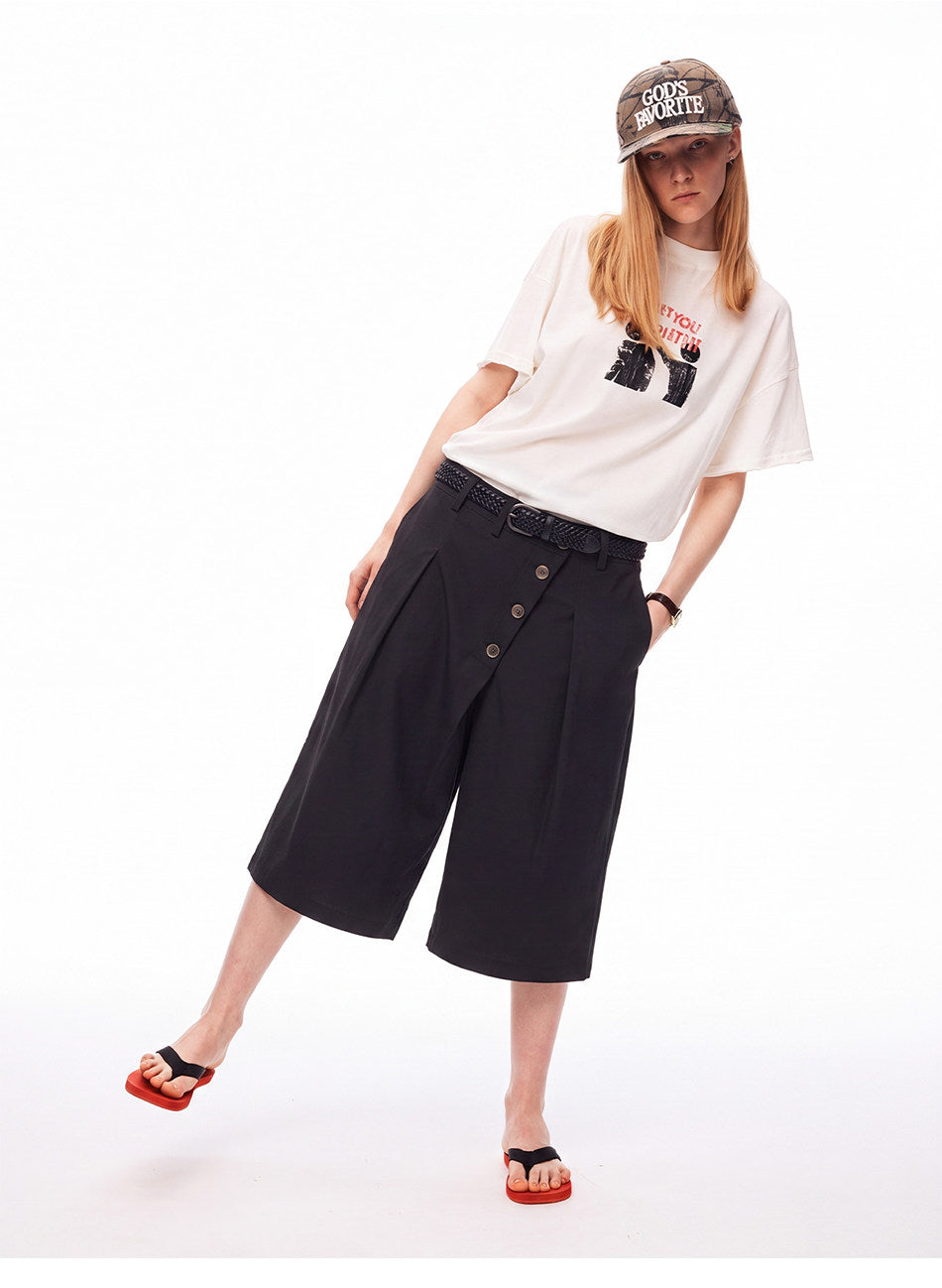 Shorts with a Diagonal Front Placket and Buttons