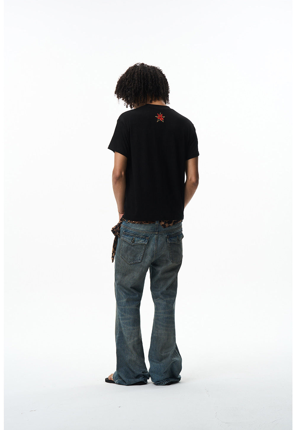 Unisex Five-Pointed Star and Text Print T-Shirt