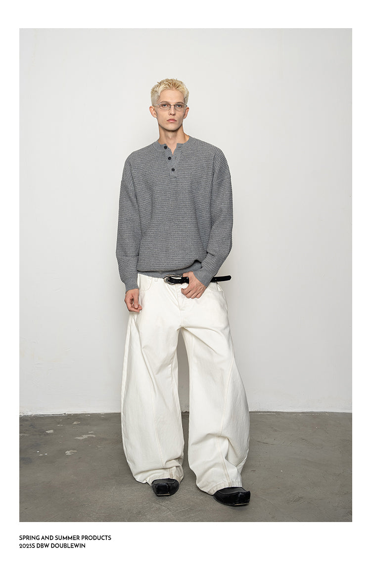 Lazy Waffle Henley Collar Sweater