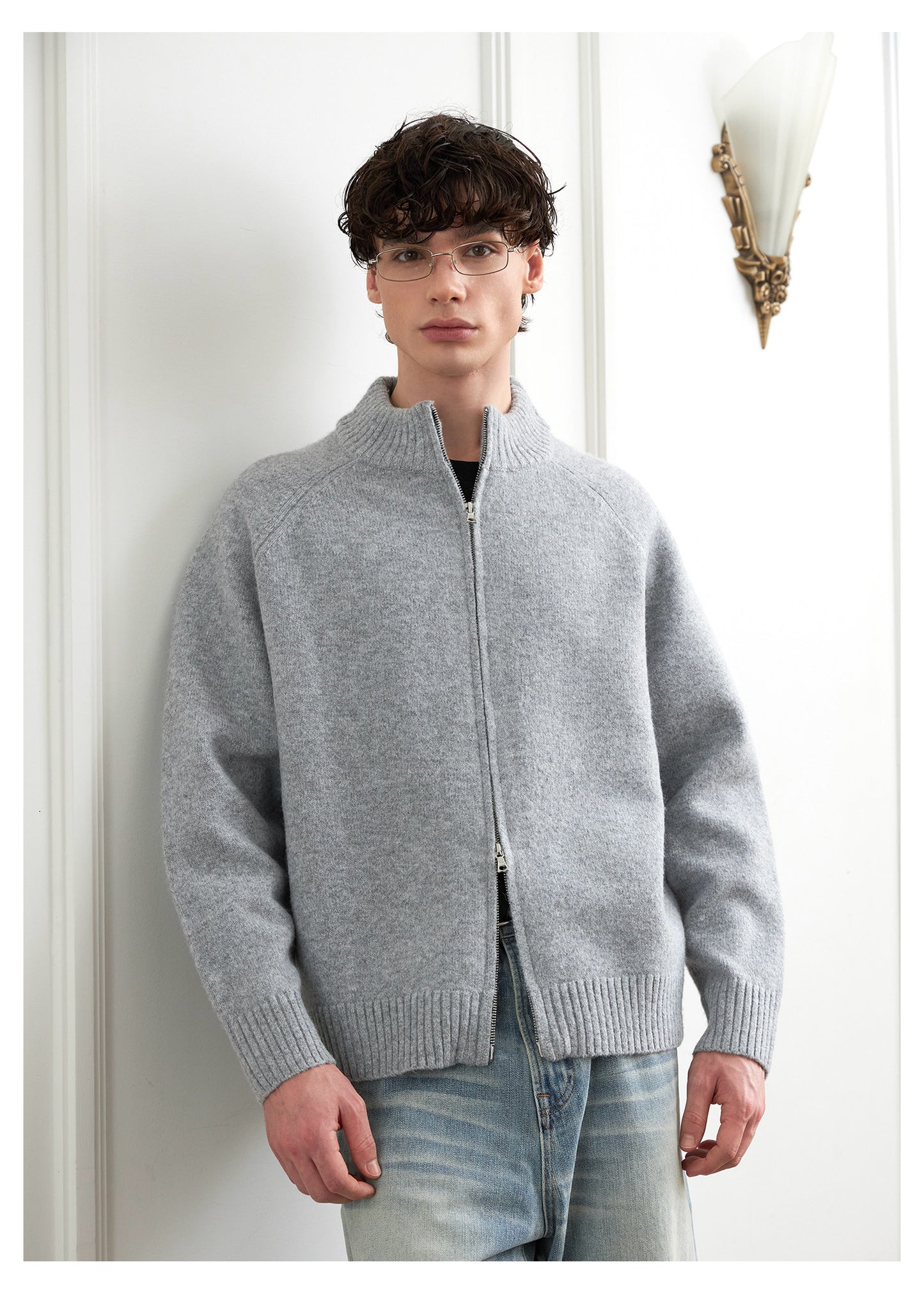 Relaxed Fit Zip-Up Cardigan