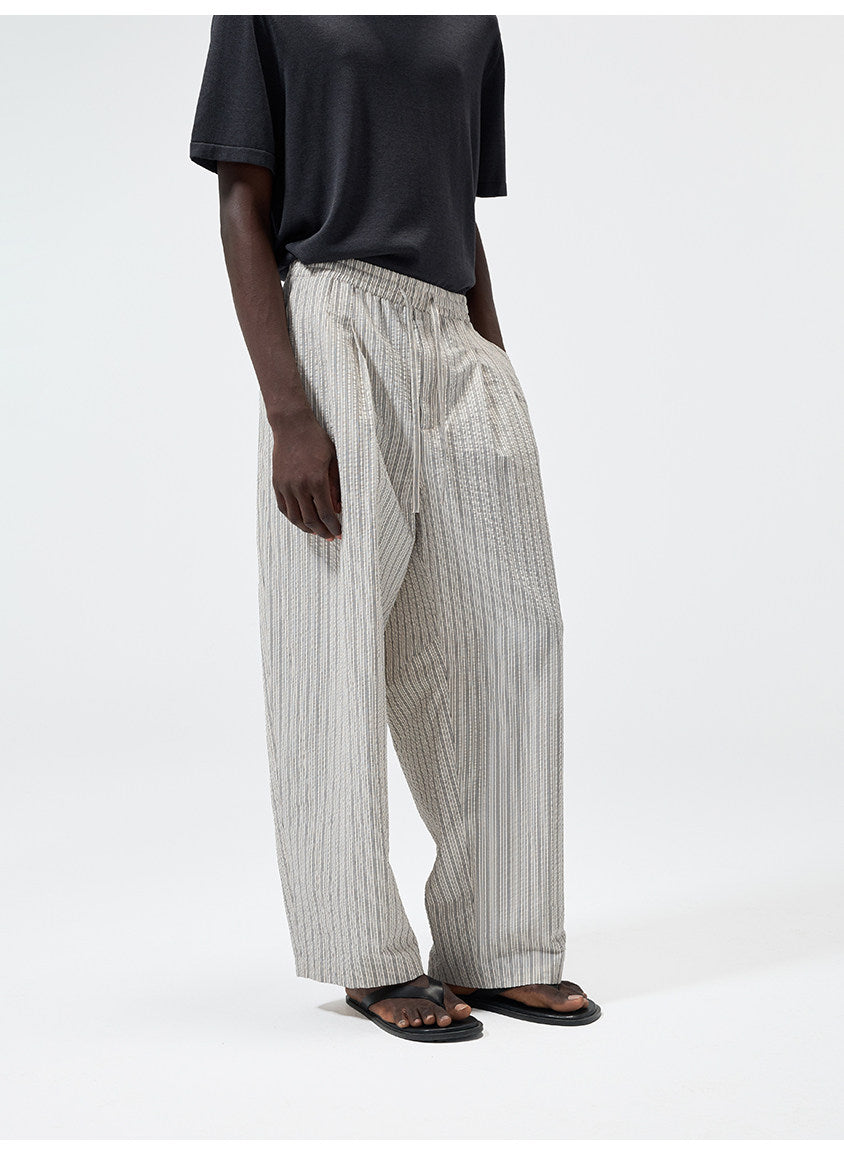 Yarn-Dyed Chiffon Check-Patterned Casual Pants