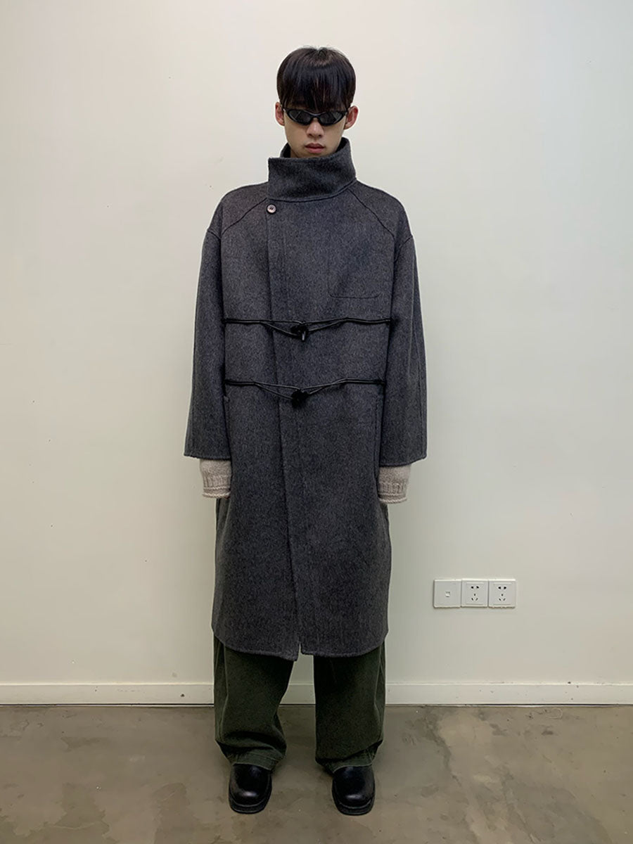 Long wool coat with diagonal placket