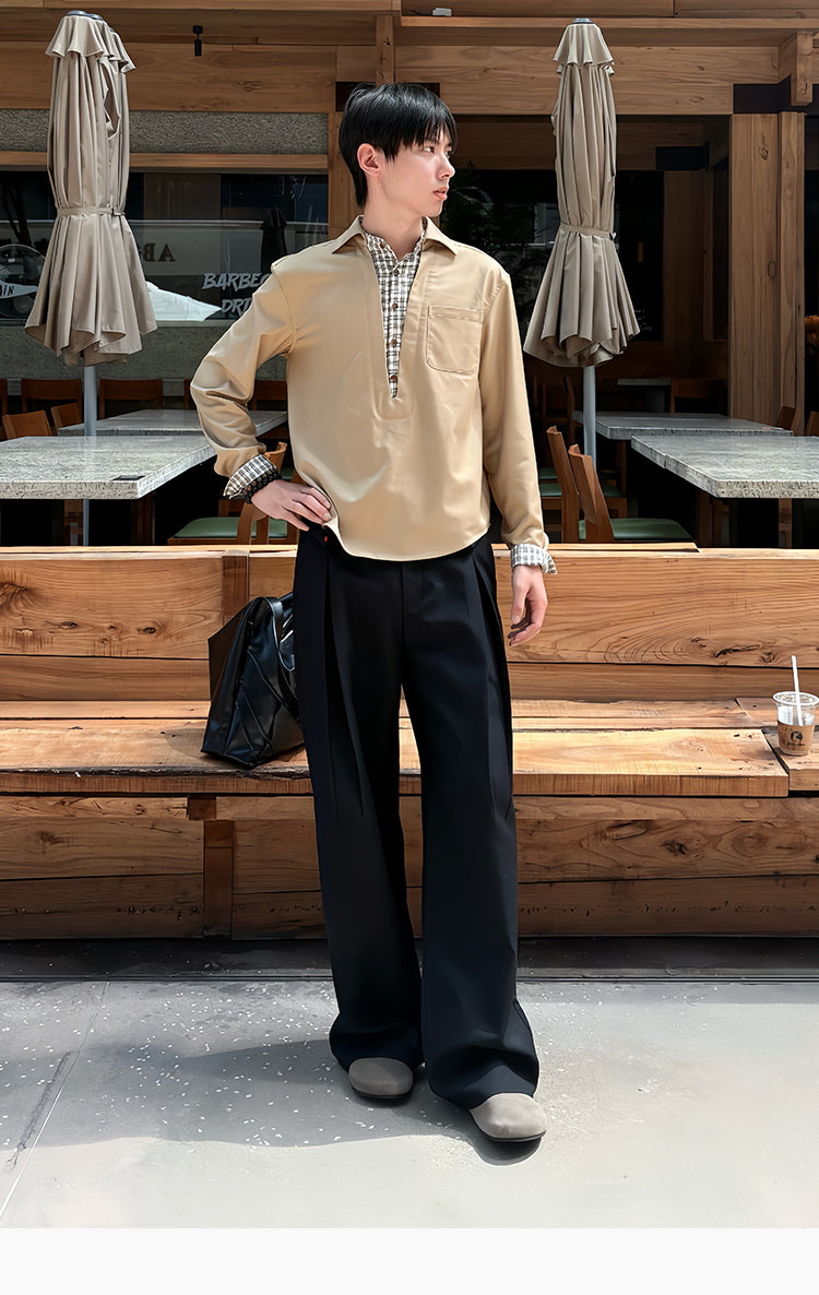 V-neck faux two-piece shirt