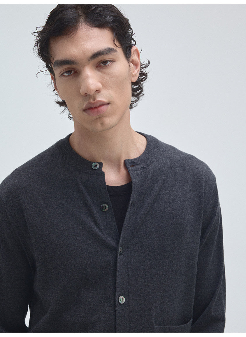 Round-Neck Knit Cardigan with Pockets