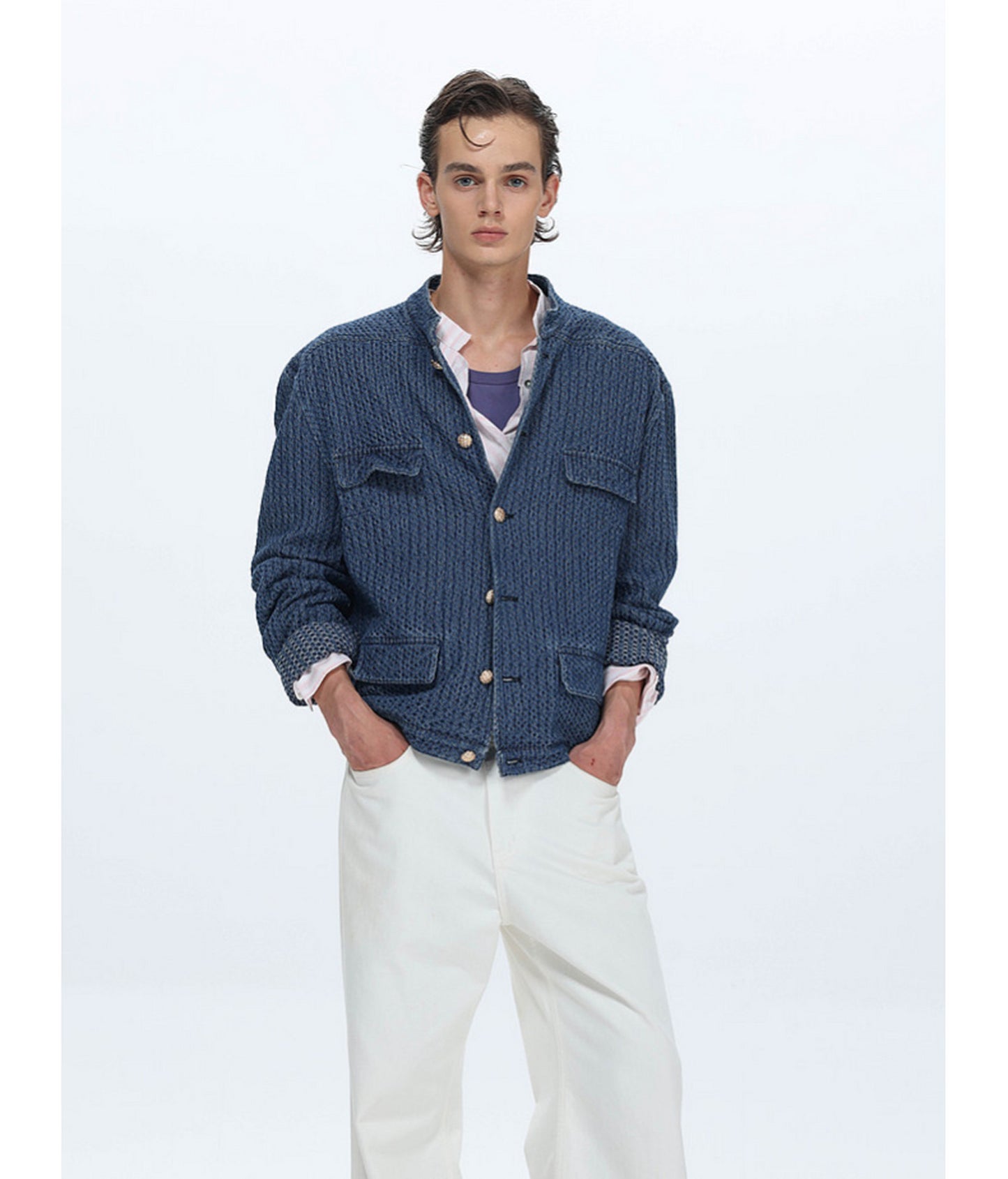 Vintage Stand-Collar Denim Jacket