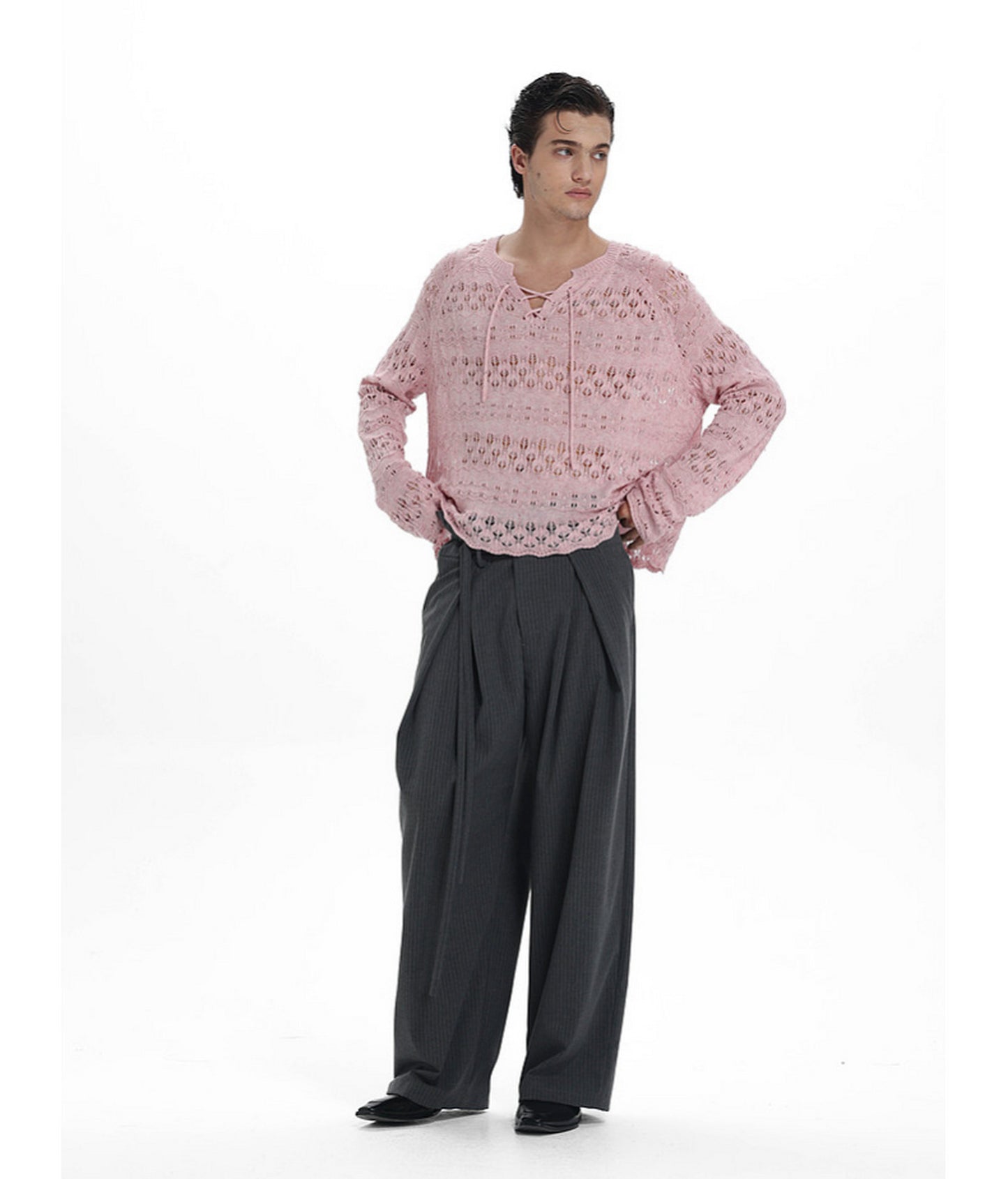 High-Waisted Double-Pleated Casual Pants