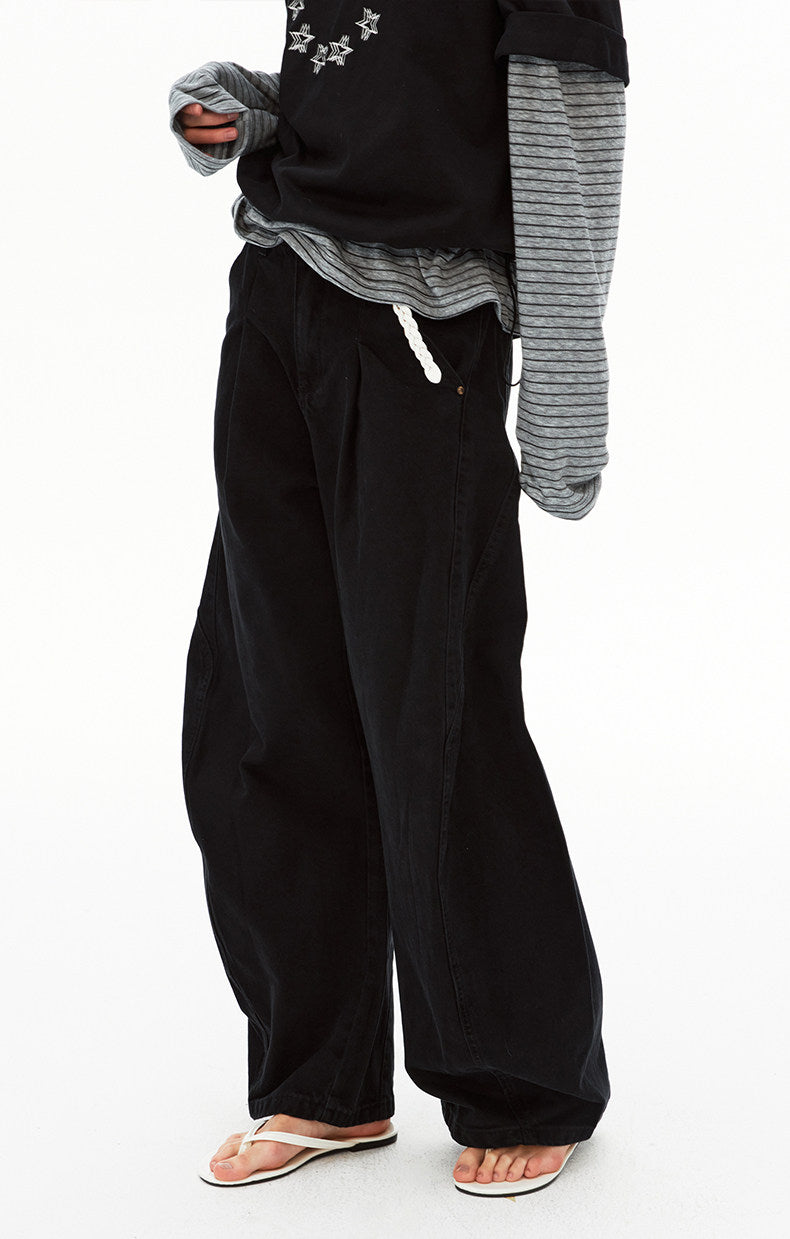 Deconstructed Pleated Design Scimitar Jeans