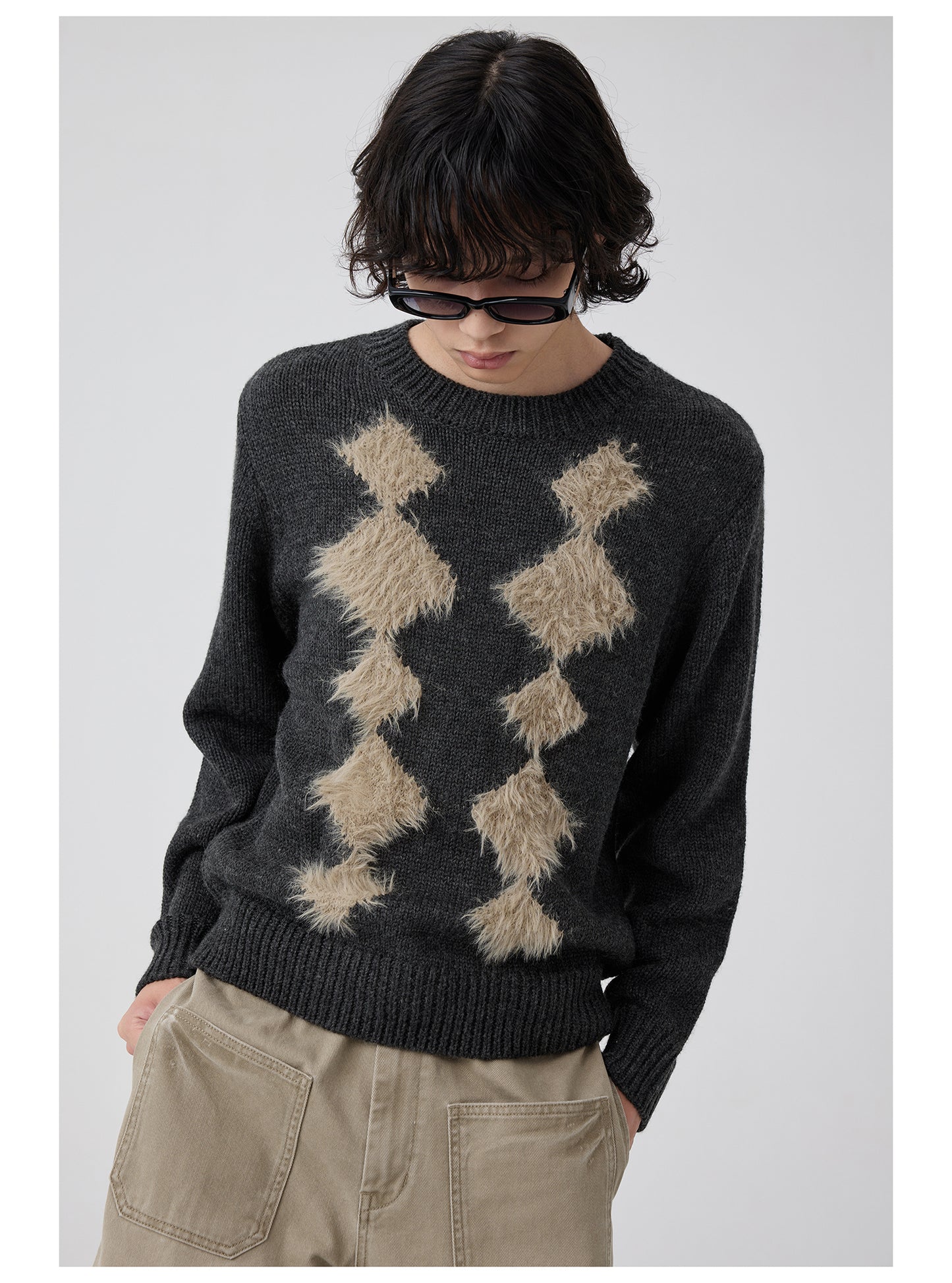 Crew Neck Argyle Sweater