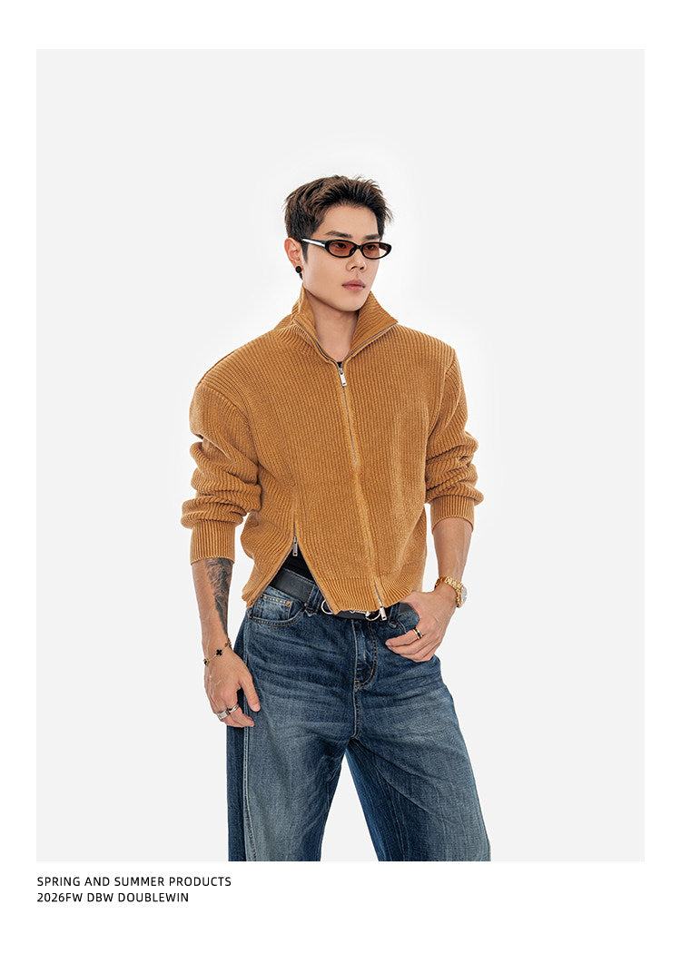 Washed Finish Padded Knit Cardigan