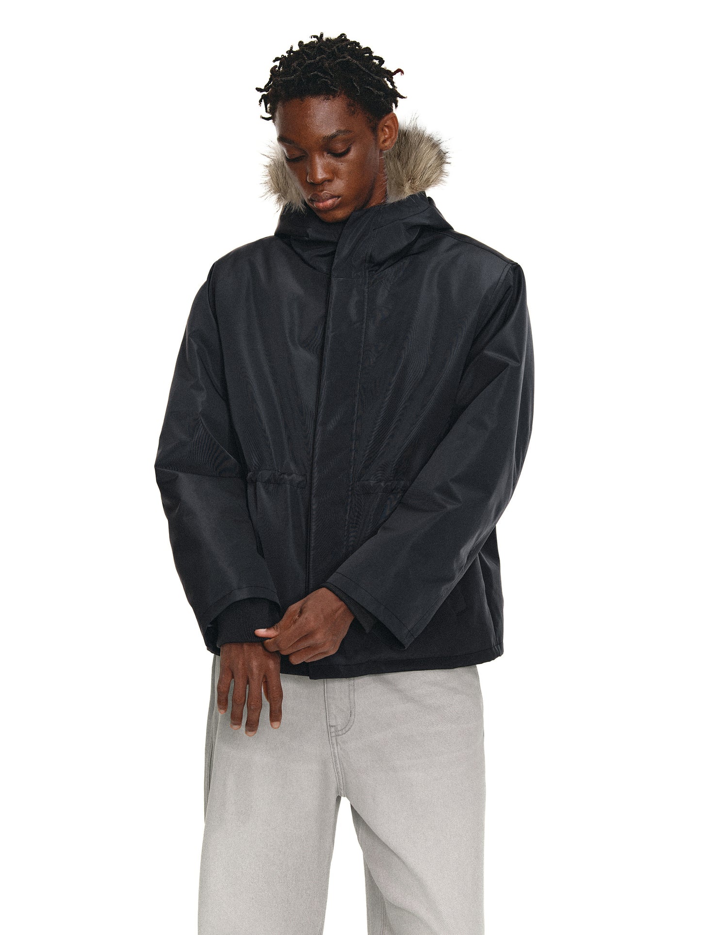 Water-repellent fur collar jacket