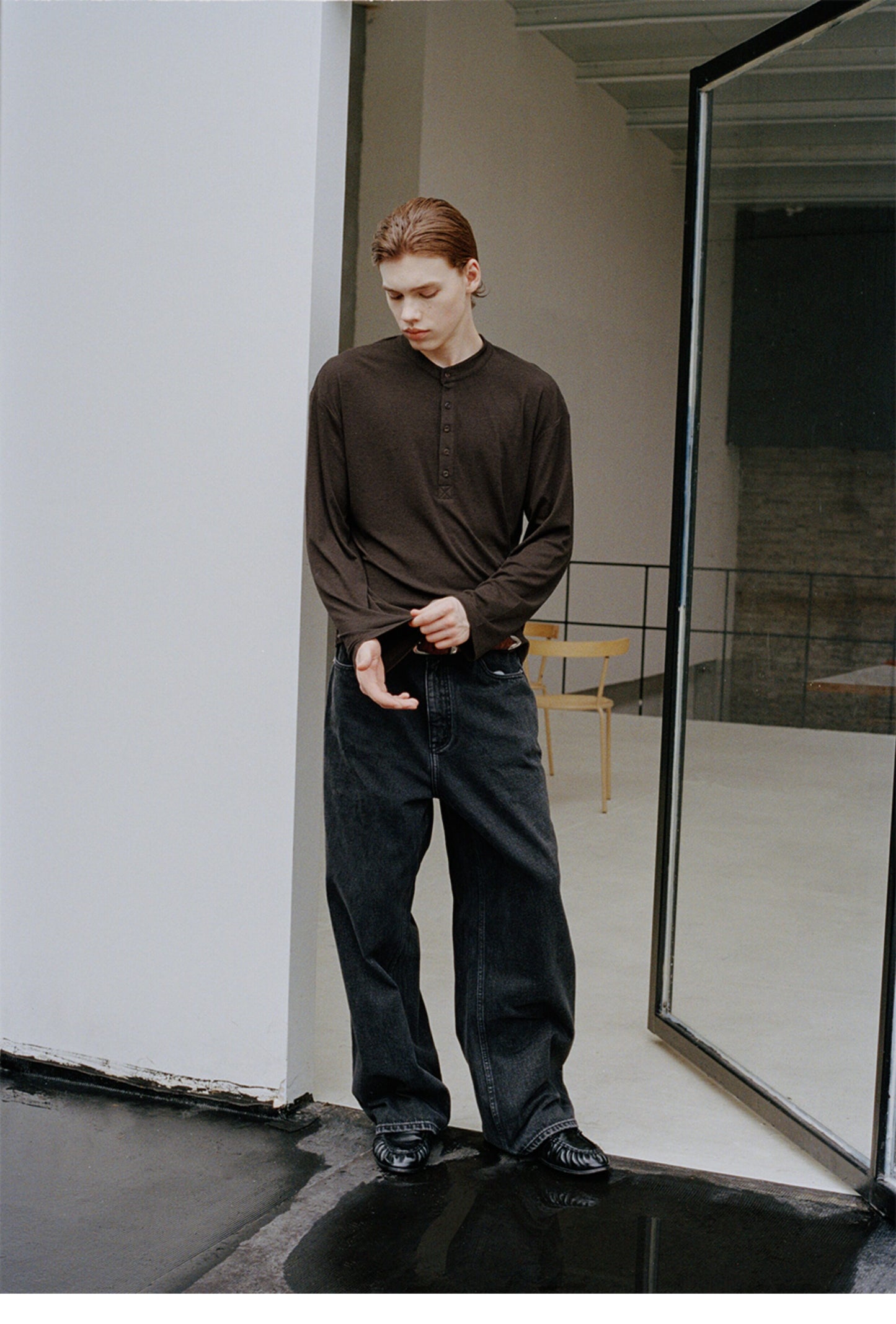 Henry Collar Solid-Color T-Shirt