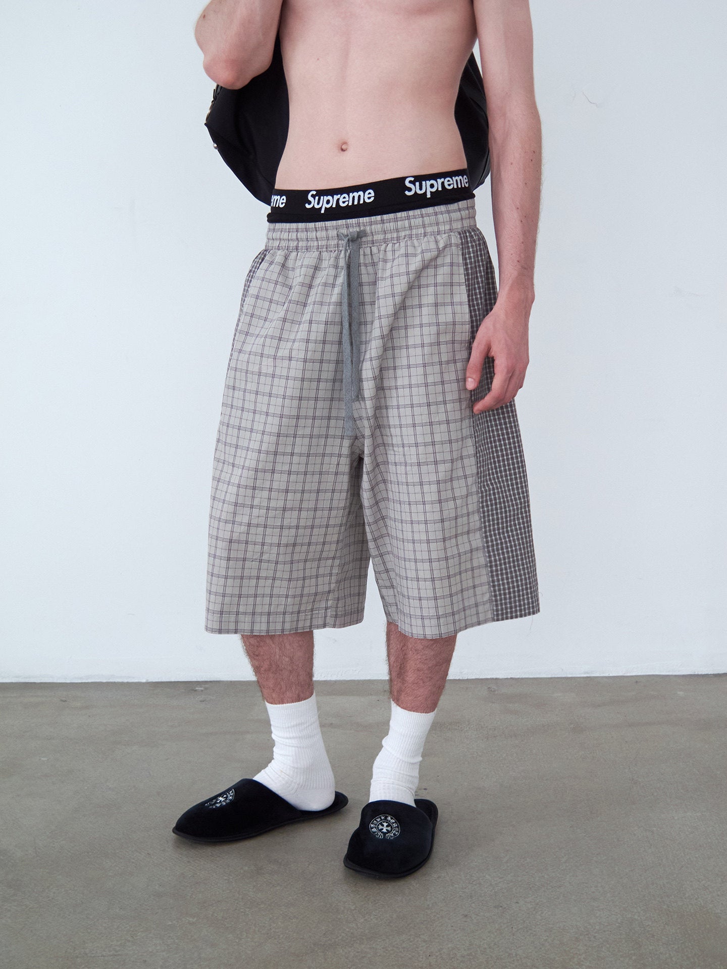 Checkered Patchwork Color-Block Shorts