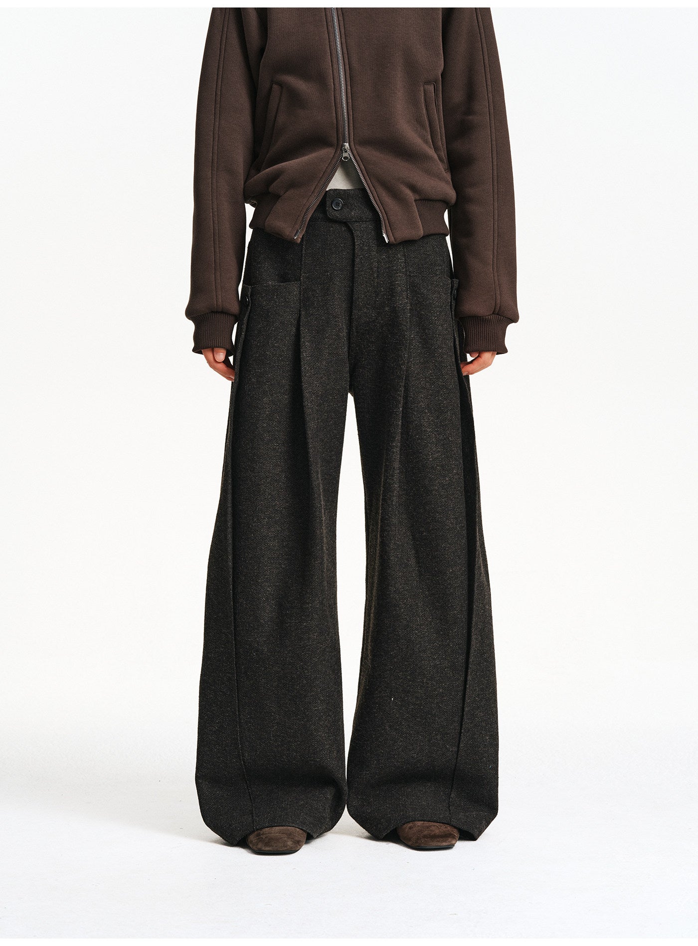 3D Pleated Wide-Leg Casual Pants