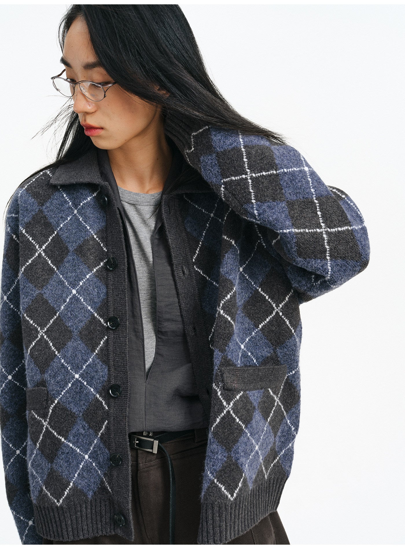 Diamond-pattern cardigan