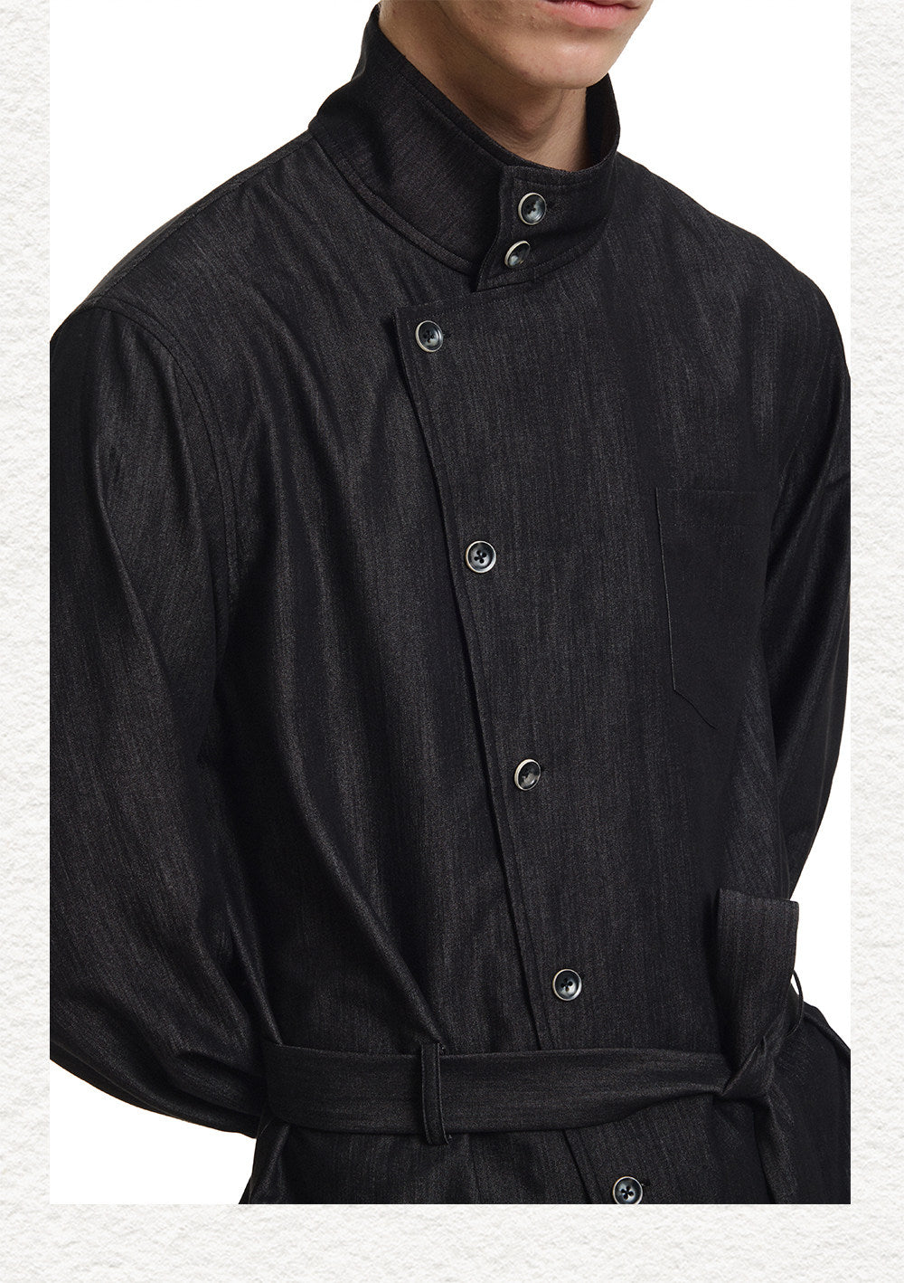 Diagonal Placket  Stand-Up Collar Workwear Shirt
