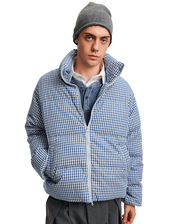 Stand Collar Check Pattern Down Jacket