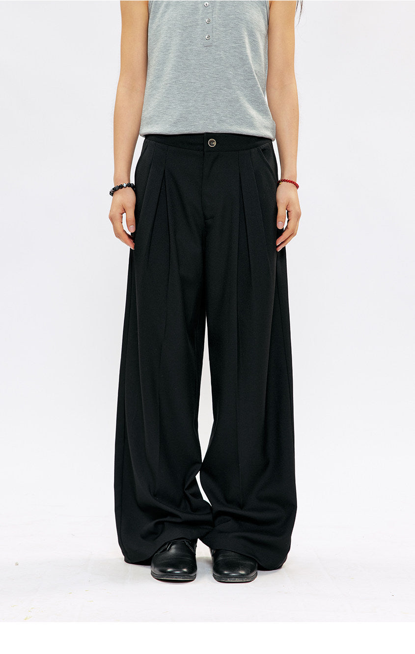 Suspender Buckle Pleated Casual Pants