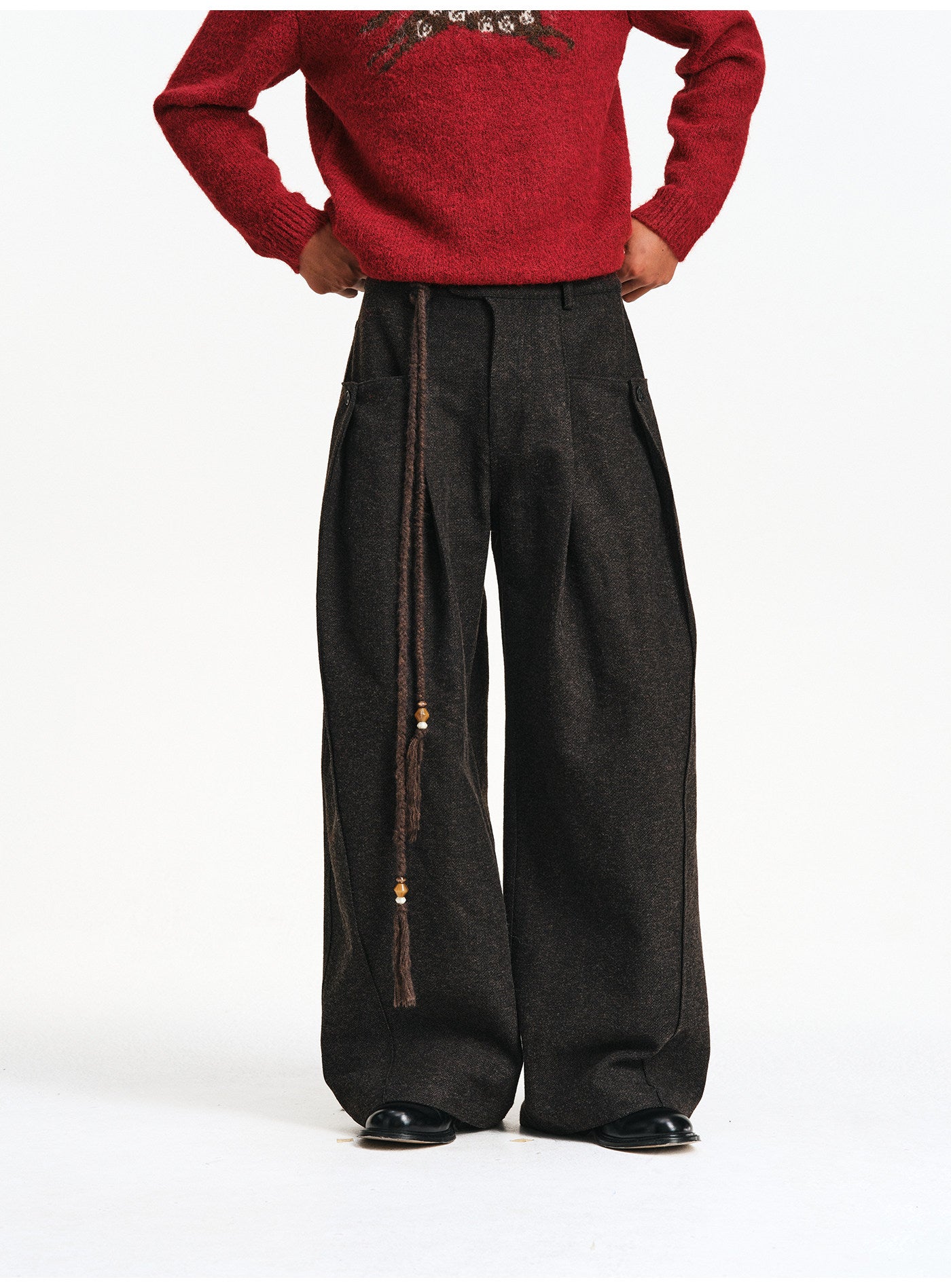 3D Pleated Wide-Leg Casual Pants