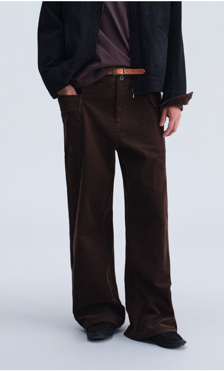 Wash-Finish Casual Pants with Flap Pockets