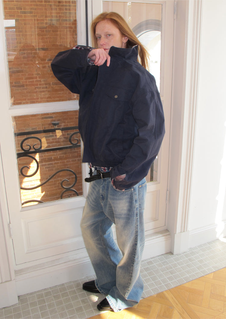 Checkered Stitched Lapel Jacket