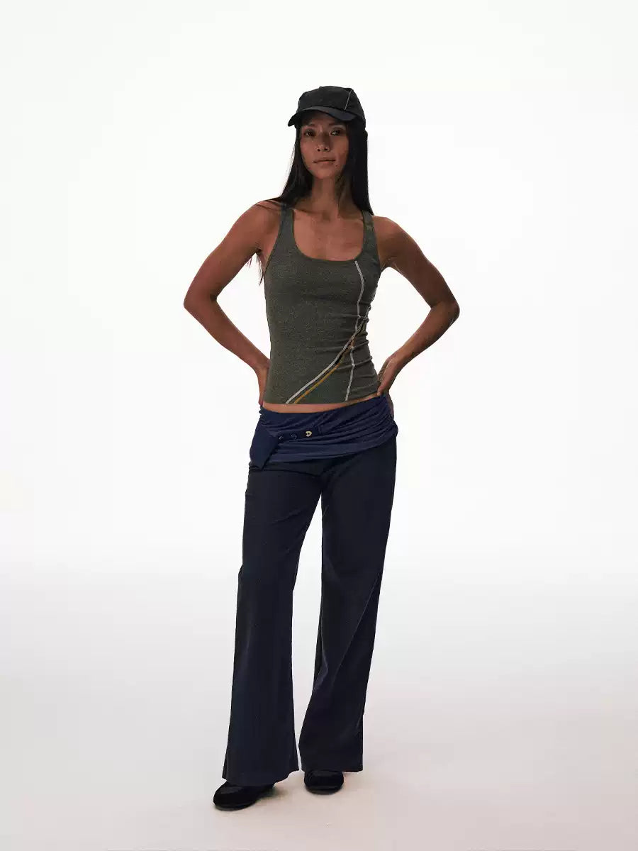 Low-Rise Faux Two-Piece Casual Pants