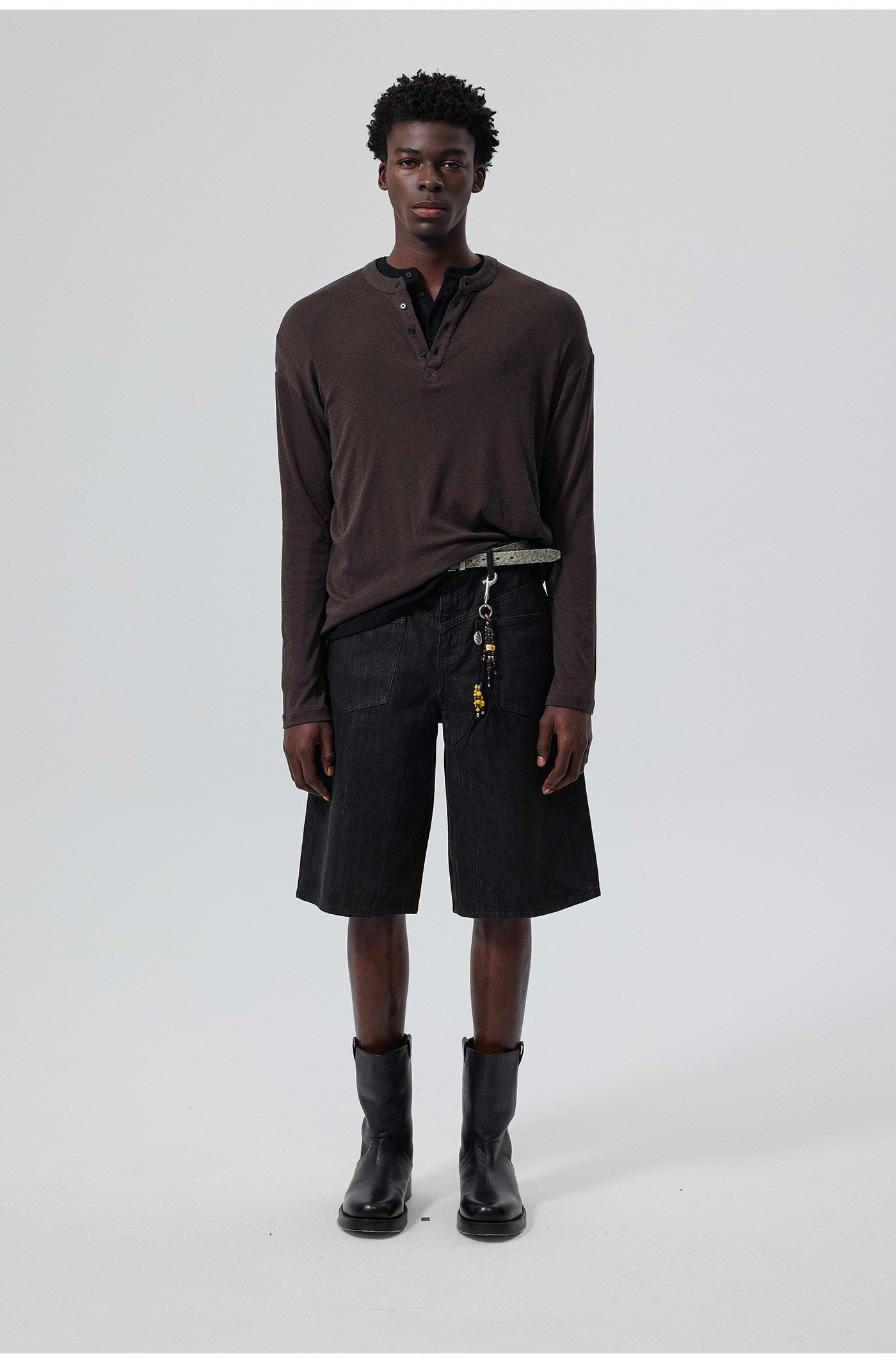 Cotton Blend Henley Collar T-Shirt