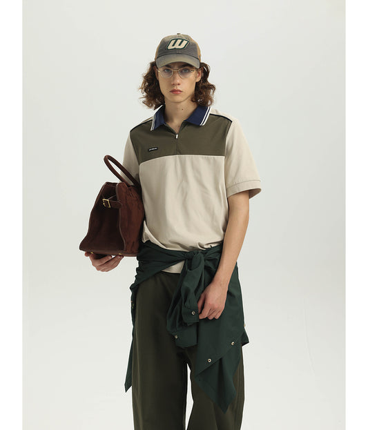 College contrast color stitch polo shirt