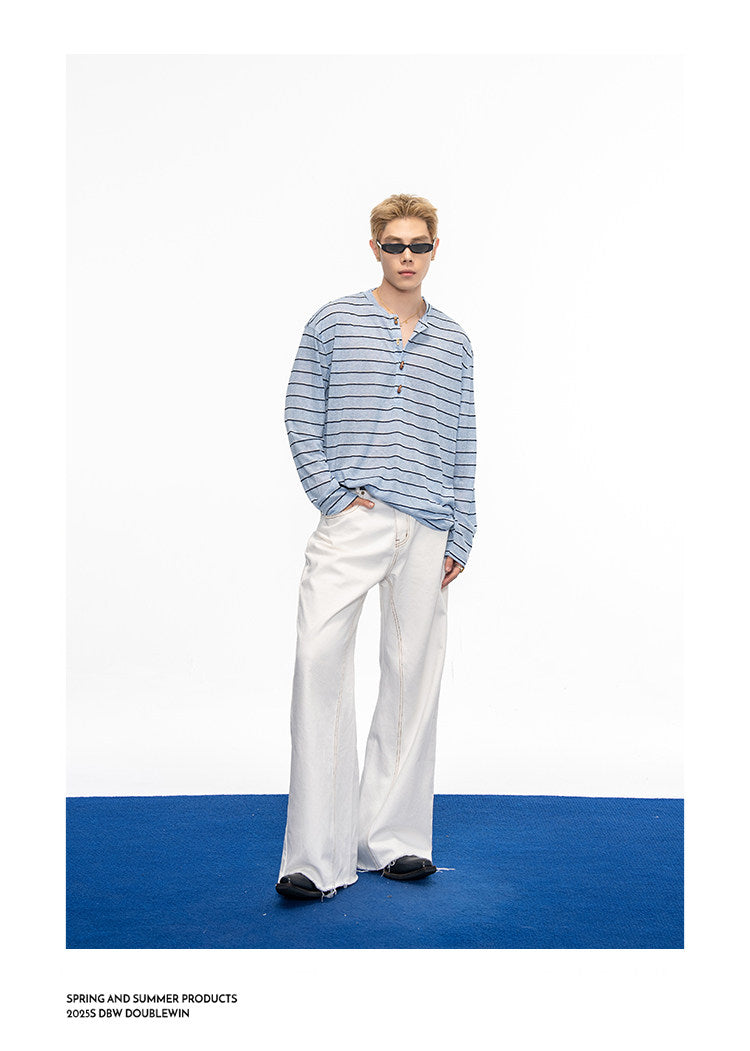 Striped Henley-Neck T-Shirt