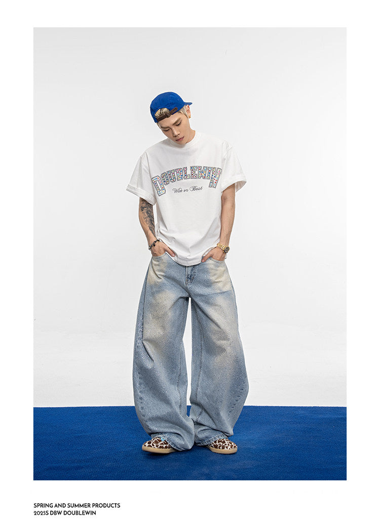 Wash-Finish Wide-Leg Casual Jeans
