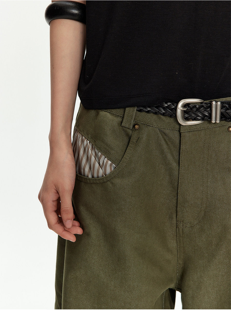 Wide-Leg Workwear Pants with Checkered Pockets