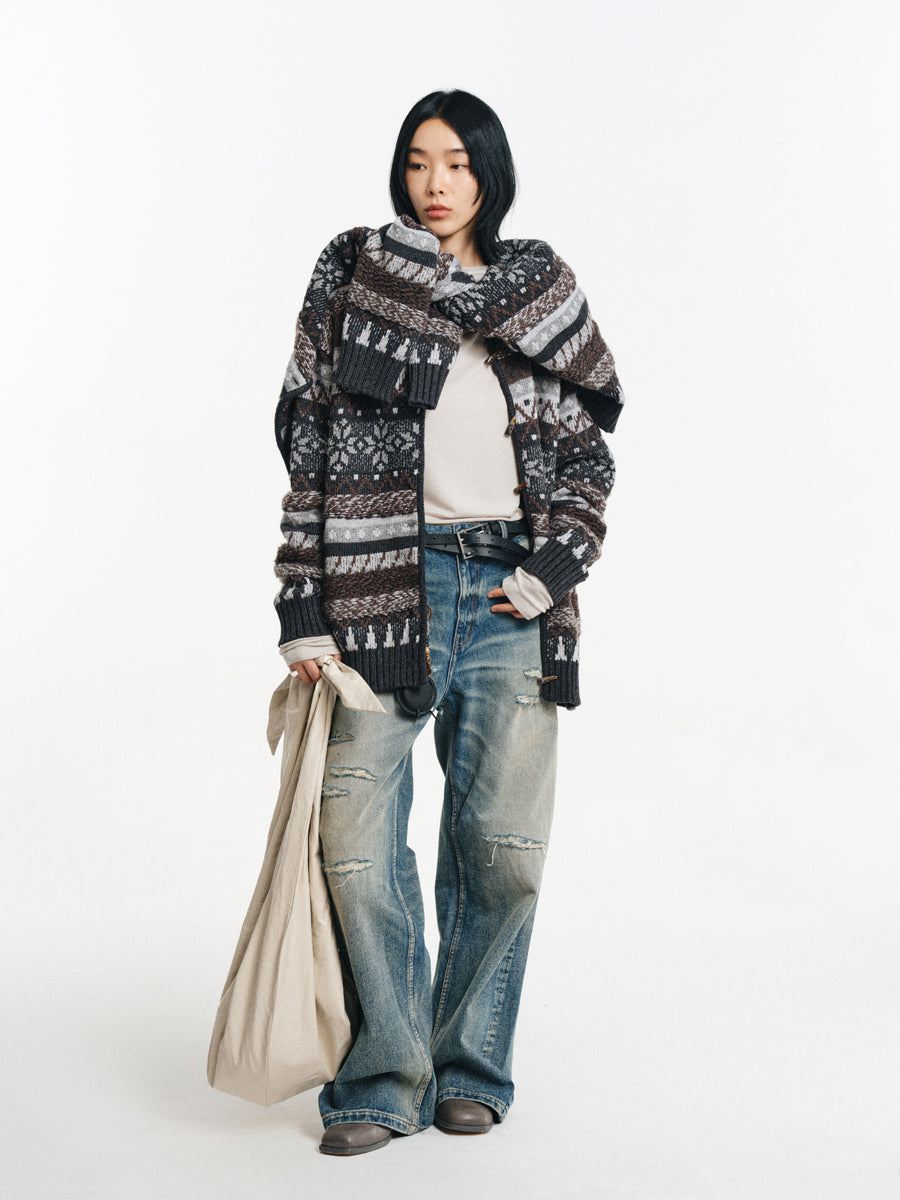 Hand Stitched Ripped Slim Straight Jeans